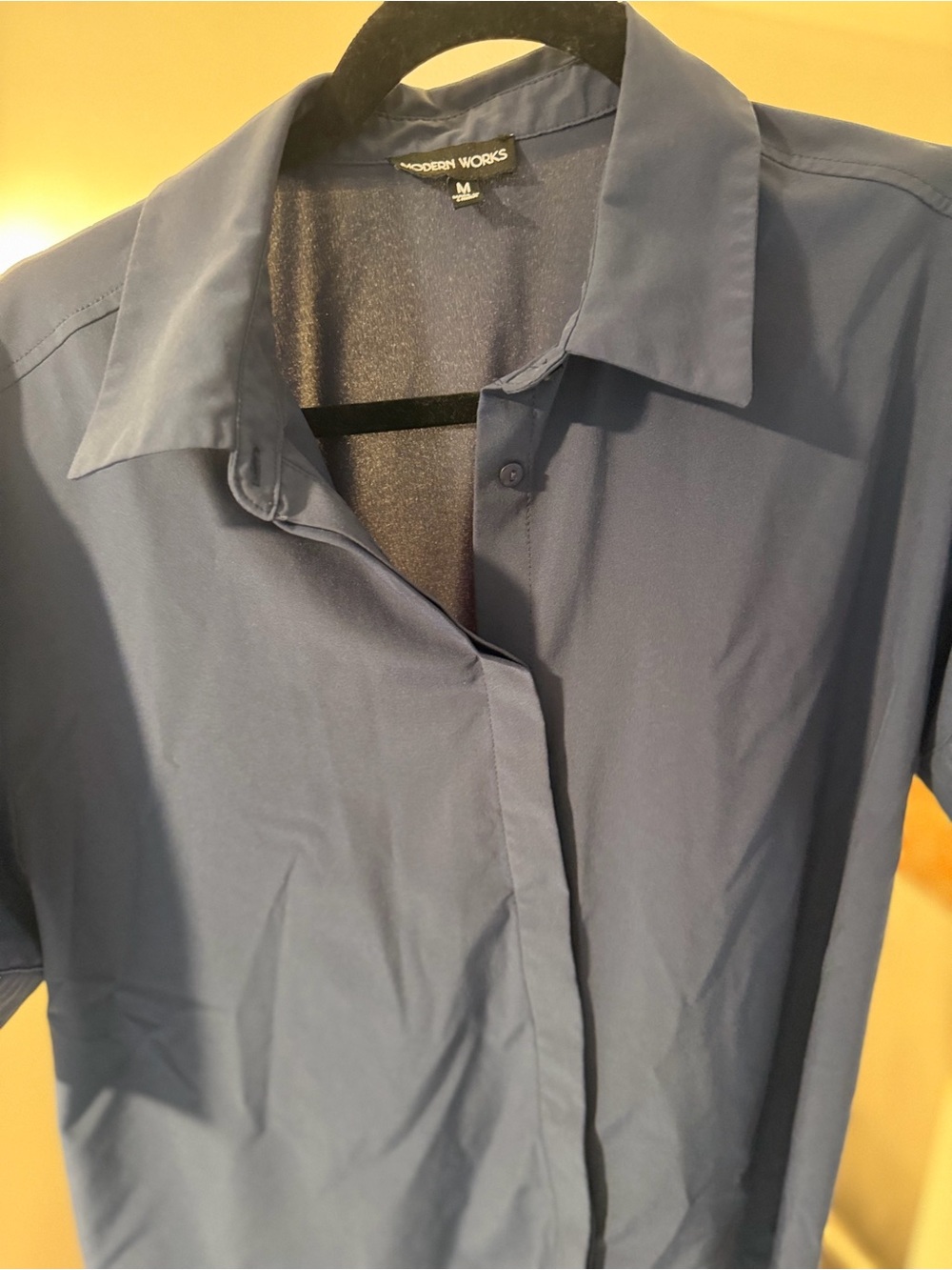 Modern Works Navy Blue Short Sleeve Button Down Blouse M
